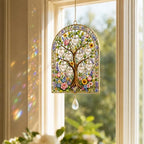 tree of life stained glass window hanging,colorful sun, main product view