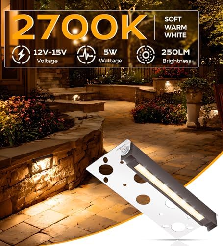 CLOUDY BAY [6 Pack] 7 Inch 12V-15 VAC/DC Low Voltage Hardscape Lighting Paver Light,Retaining Wall Lights Outdoor,IP65 Waterproof, 5W 2700K Soft White,Frost Lens Deck Step Light