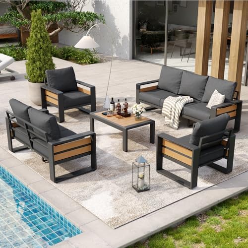 aoxun aluminum patio furniture set, 5 piece luxury showing dimensions