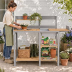 wooden potting bench table with sink,outdoor garden table on a desk or shelf