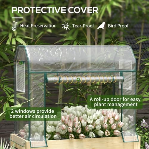 outsunny raised garden bed with greenhouse cover 45, close-up detail