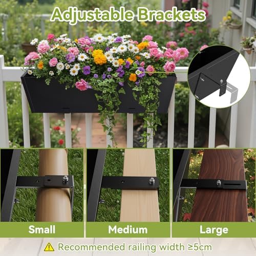 railing planter box 36 inch, heavy duty metal, close-up detail