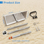 sand flea rake, detachable long handle sand sifter shown in use