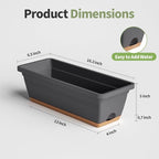 Window Box Planter, 6 Pack Plastic Vegetable Flower Window Planters Boxes 16 Inches Rectangular Flower Pots with Drainage Holes and Saucers (Grey)