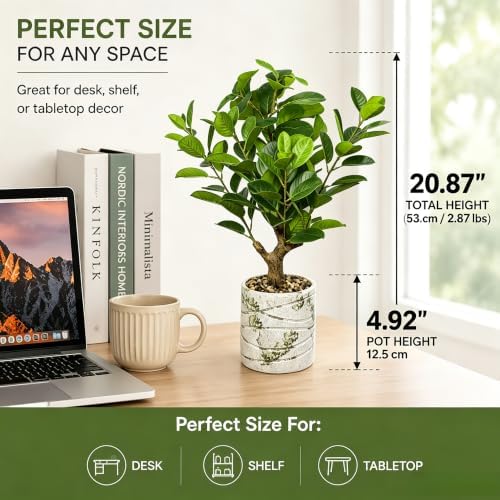 20.5 inch artificial ficus tree in cement pot shown in use