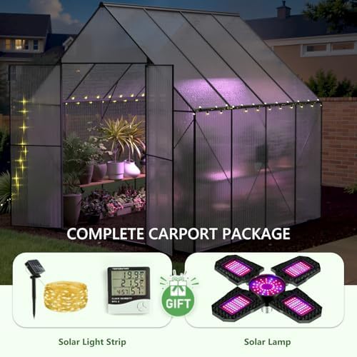 8x8 ft greenhouse for outdoors, heavy-duty polycarbonate greenhouse shown in use