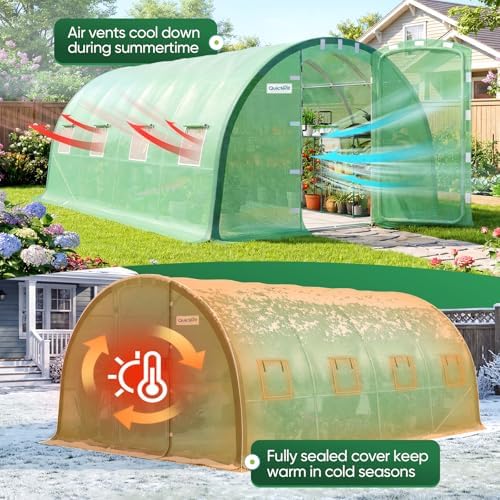 quictent 20x10x6.6ft tunnel greenhouse for outdoors with 2, front angle view