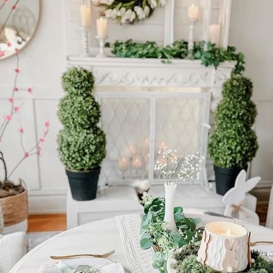 haute decor set of 2 adjustable artificial topiaries, front angle view