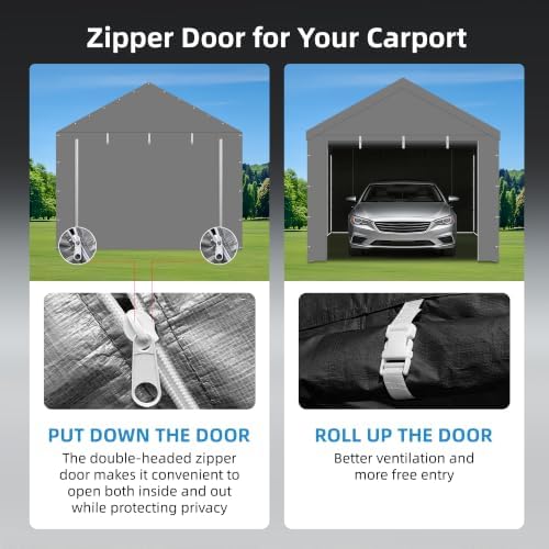 12x20 ft carport replacement zipper door,180g pe waterproof, side view