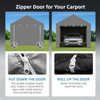 12x20 ft carport replacement zipper door,180g pe waterproof, side view