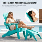 HDPE 3-Piece Folding Adirondack Chair Set, Aruba Blue | 38" Extra Tall Back & Embossed Wood Grain, Oversized HDPE Patio Furniture with Side Table & Cup Holders, All Weather
