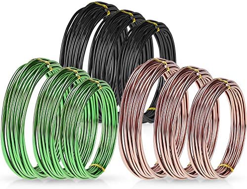 Zhanmai 9 Rolls Anodized Aluminum Bonsai Training Wires 3 Sizes (1.0, 1.5, 2.0 mm) Total 147 Feet Black Plant Training Wire for Fine Trunk Branch Control(Black, Brown, Green)