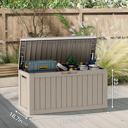 mars villa 90 gallon outdoor storage box, deck shown in use