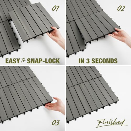 acacia interlocking deck tiles, 12in, 9pcs outdoor flooring, front angle view
