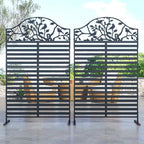 metal outdoor privacy screen freestanding decorative fence, black, front angle view