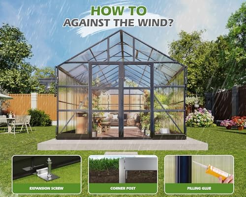 amerlife 10x12 ft polycarbonate greenhouse with 4 roof, side view