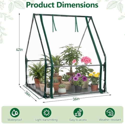 mini greenhouse with waterproof pad, 36" x 36" shown in use