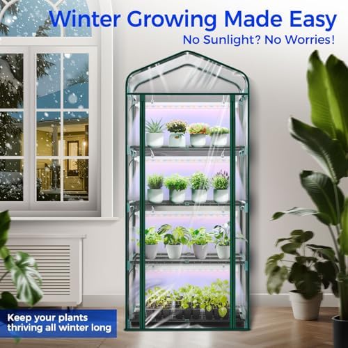 indoor greenhouse with grow light, ohuhu 4-tier mini showing dimensions