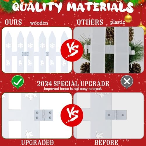 sasylvia christmas tree fences, white wooden picket fences, close-up detail