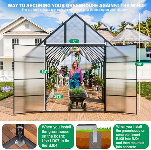 cdcasa 28x10x10 ft polycarbonate greenhouse for outdoors w/6 shown in use