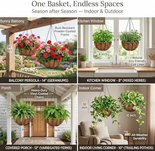 kingbuy 10 inch hanging planter basket with coconut, close-up detail