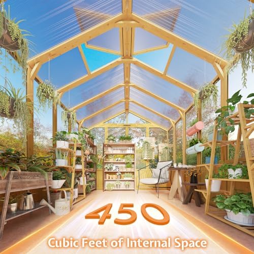 jocisland 8 x 9.5-ft wooden greenhouse showing dimensions