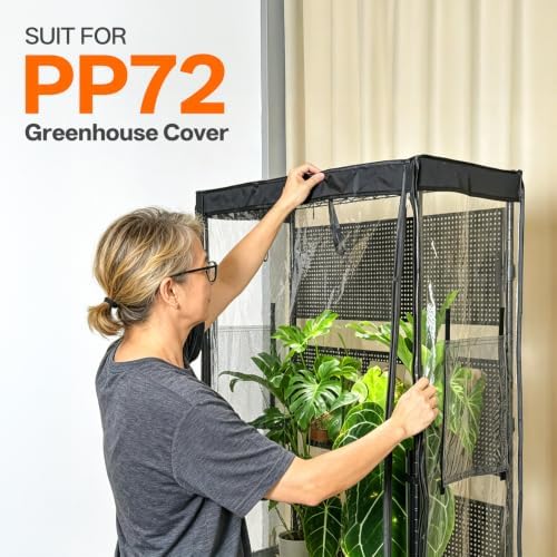 bstrip greenhouse cover with base tray, 30.7x14.5x57.8in on a desk or shelf