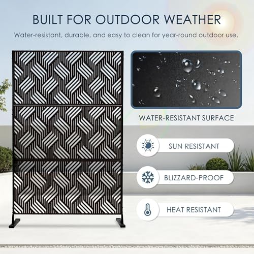 kozyard metal privacy screen 74" h x 47.2" showing dimensions