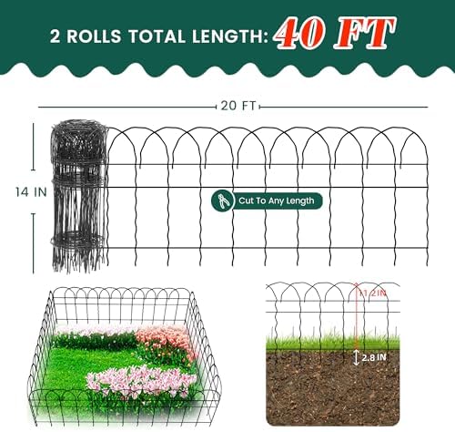 proworx black small garden fence border curve wire showing dimensions