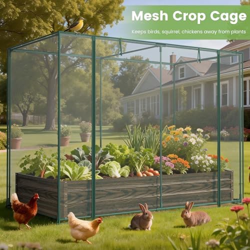 docred crop cage with raised garden bed, 84.6", side view