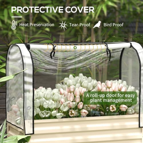 outsunny raised garden bed with cover and storage, close-up detail