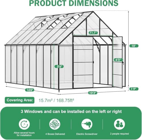 cdcasa 16.5x10.2x10 ft greenhouse for outdoors, extra large, front angle view