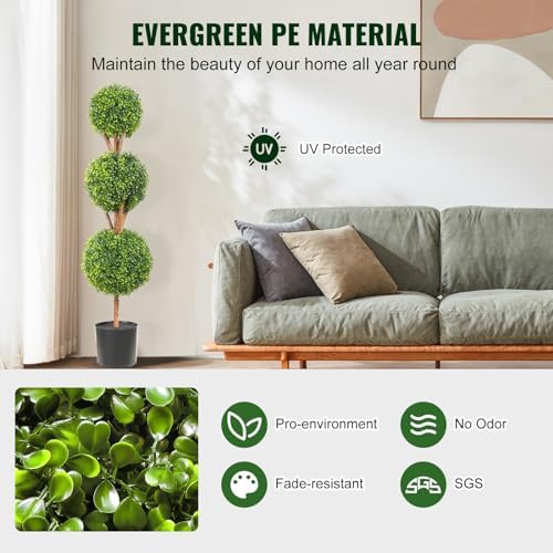 vevor artificial boxwood topiary tree, 48 inch tall, close-up detail