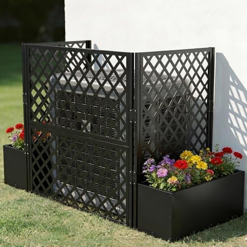 foowin air conditioner fence, 3 panels metal privacy shown in use