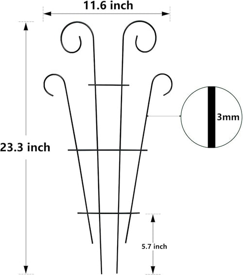 4 Pack 23'' Indoor Plant Trellis for Potted Plants Climbing, Outdoor Metal Garden Trellis Houseplants Flowers Vine Ivy, Wave Shape, Black