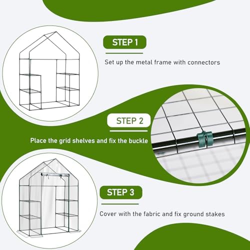 outvita walk-in greenhouse, 3 tiers 4 shelves, durable on a desk or shelf