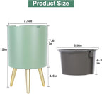 7.8 Inch Planter Pot with Metal Craft Legs, Self Watering Planter Pots with Water Shortage Alarm Planter Pot for Indoor Outdoor Modern Planter for Home & Garden (Green)