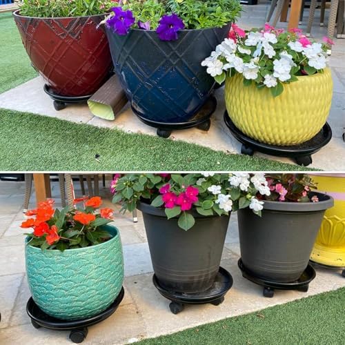 7 packs plant caddy with wheels 11.8" plastic on a desk or shelf