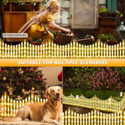 hopolon 4 pack lighted garden fence, 11.1in (h) shown in use