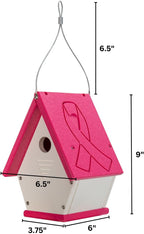 Recycled Poly Lumber Wren Chateau Birdhouse - Made in The USA - Perfect Garden and Backyard Birdhouse for Wrens, Chickadees, and Warblers! (Pink/White)