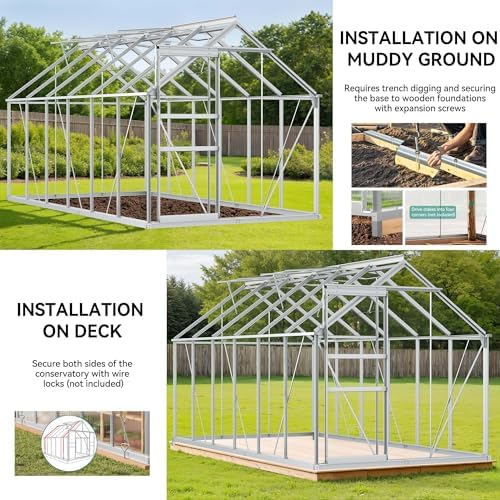 yitahome 12x6ft polycarbonate greenhouse large heavy duty green, side view