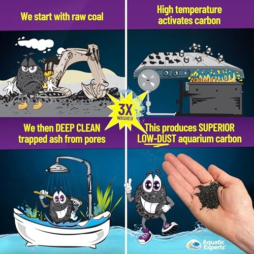 premium activated carbon, aquarium carbon for fish tank showing dimensions