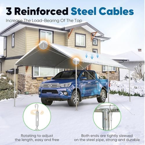 quictent 10x20 ft heavy duty car canopy galvanized, close-up detail
