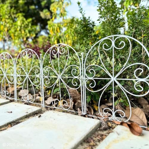 shoplala garden fence (10 panels) 12.5inx16.5in white metal, close-up detail