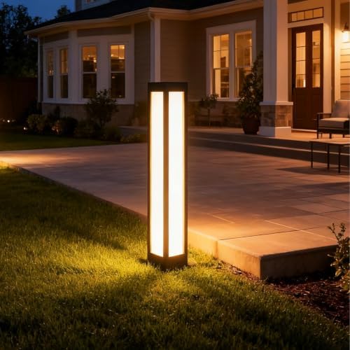 SkyGlow 32" Bollard Light, 12V/120V Aluminum LED IP65 Waterproof Outdoor Modern Landscape Path Lights, 3000K Curb Appeal for Garden Pathway Lawn Patio Courtyard Driveway Commercial