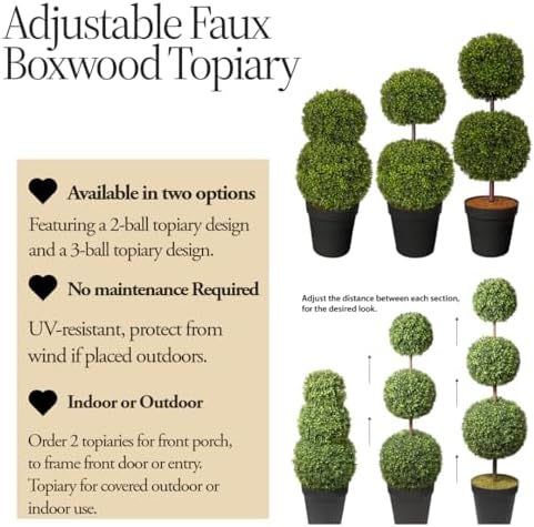 haute decor set of 2 adjustable artificial topiaries, package contents