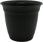 The HC Companies Eclipse Round Planter with Saucer - Outdoor & Indoor Plant Pot with Drainage Holes - Lightweight, UV-Resistant Plastic Pots for Plants, Flowers & Herbs (6" Black, Pack of 1)