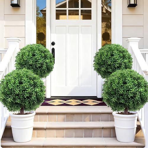 27.5" artificial boxwood topiary ball trees for outdoors, view 9