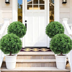 27.5" artificial boxwood topiary ball trees for outdoors, view 9