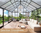 howe 16x12x9.5 ft pavilion styled greenhouse with clear, side view